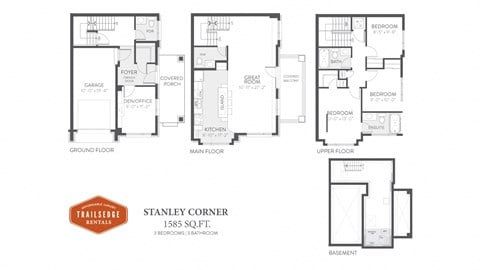 Floor plan for 3 beds, 4 baths, 1585 sqft